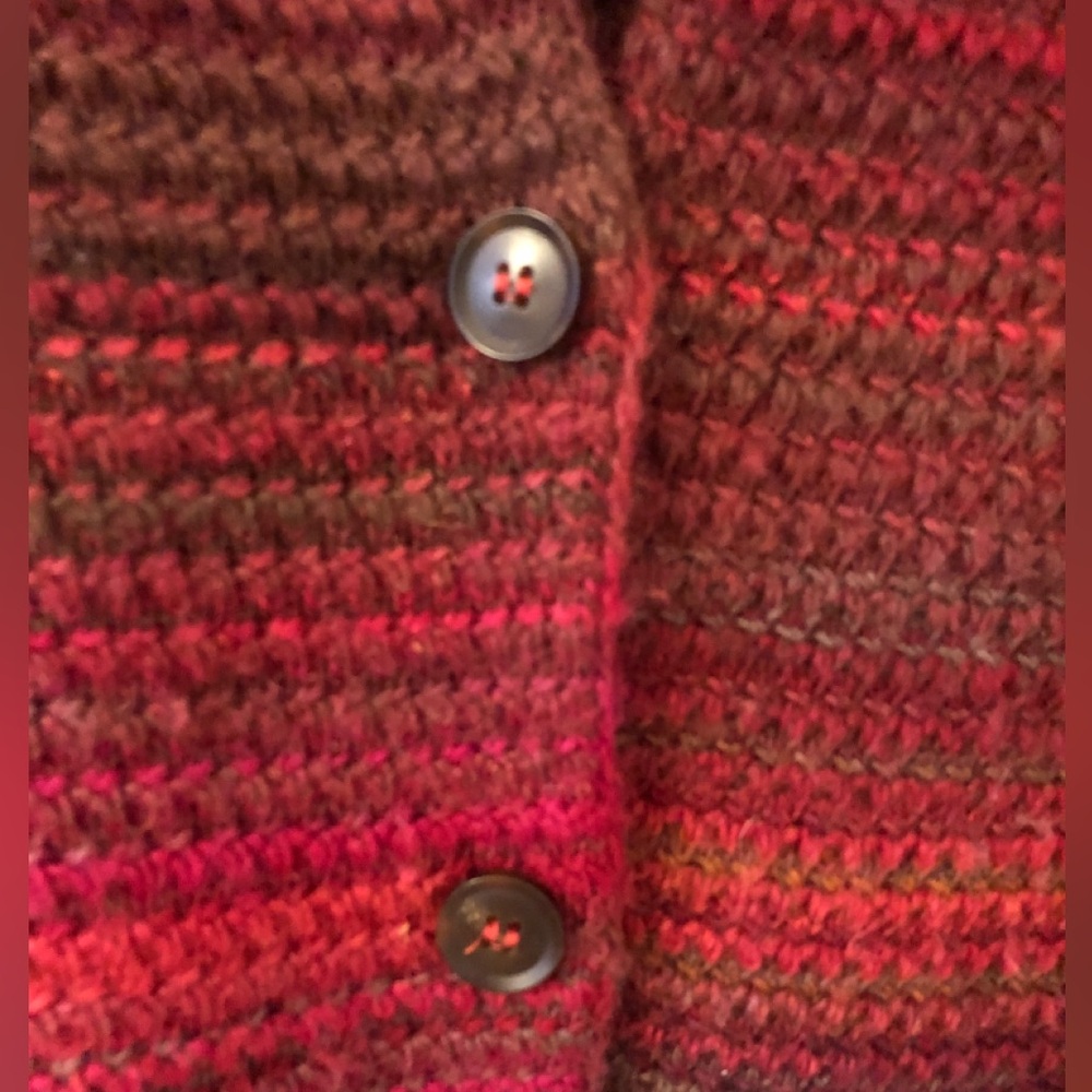 Benetton Y2k Chunky Ribbed Red Burgundy Wool Sweater button up cardigan size M - Picture 3 of 12